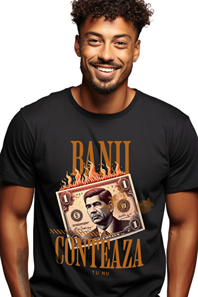 StoryGift Romania Tricou Barbati Banii Conteaza Tu Nu, Bancnota Dolar In Flac...