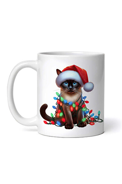 OEM Εξατομικευμένη λευκή κούπα, Σιαμέζικη Χριστουγεννιάτικη Γάτα, INOVATIX®. ...