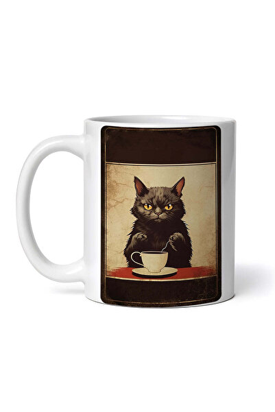 OEM Εξατομικευμένη λευκή κούπα, Γάτα που πίνει τσάι, INOVATIX®. 330ml