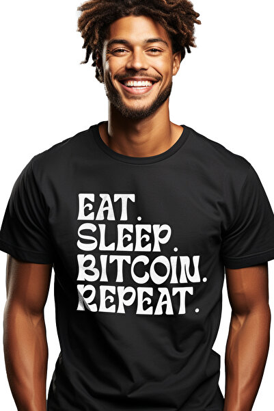 StoryGift Romania Tricou Barbati Cu Textul "eat. Sleep. Bitcoin. Repeat." - M...
