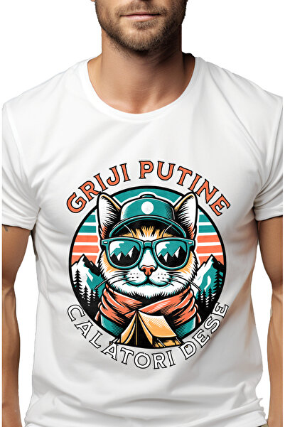 StoryGift Romania Tricou Barbati Pisica Cercetas, Griji Putine Calatorii Dese...