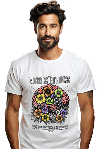 StoryGift Romania Tricou Barbati Creier Cu Flori Minti Ce Înfloresc. Creativi...
