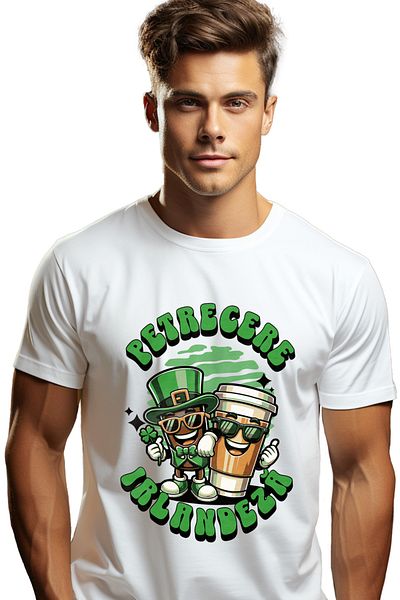 StoryGift Romania Men's T-Shirt Irish Party, Coffee Whiskey Alcohol Drink With Front Print, 100%