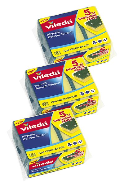 Vileda Green Classic Flat Sponge - 3 Pack of 5