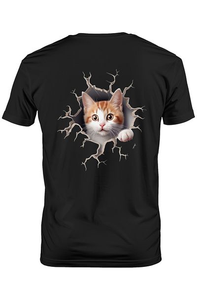StoryGift Romania Men's T-Shirt With Orange And White Cat Coming Out Of The Wall, Adorable, Animals, Sweetheart Stg