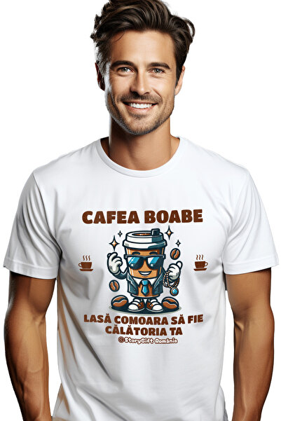 StoryGift Romania Tricou Barbati Cafea Boabe Pahar In Costum Cu Bijuterii Com...