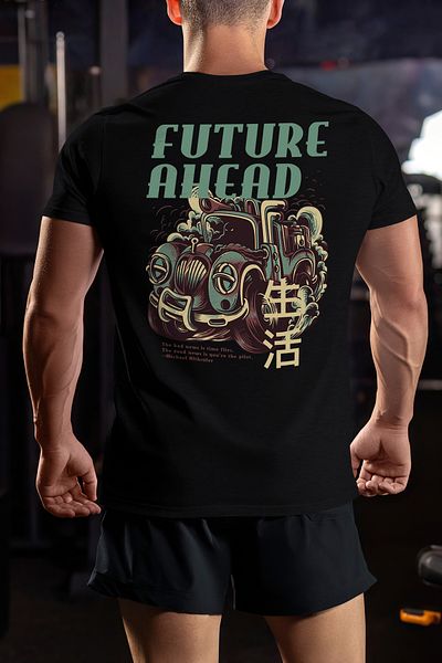 StoryGift Romania Tricou Barbati Cu Monstru Masinarie Automibil, Text In Engleza Future Ahead, Ilustratie, U Stg