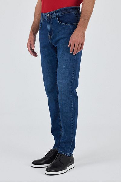 İmza Blue Gabardine 5 Pocket Straight Leg Casual Slim Fit Cotton Denim Trousers 1023250150