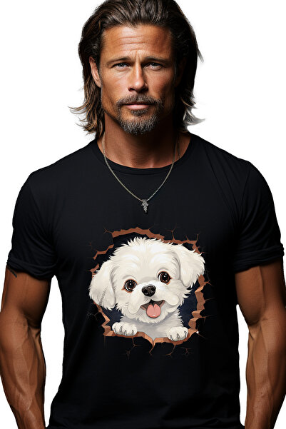 StoryGift Romania Tricou Barbati Cu Un Catelus Bichon Frise, Caine, Animal De Companie, Ilustratie, Vesel, B Stg