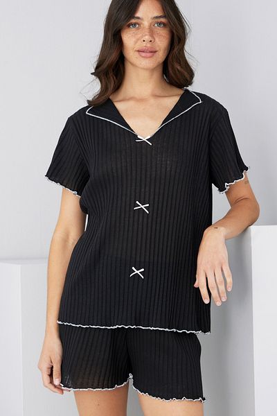 Siyah İnci Black Seasonal Slim Bow Shorts Suit7880