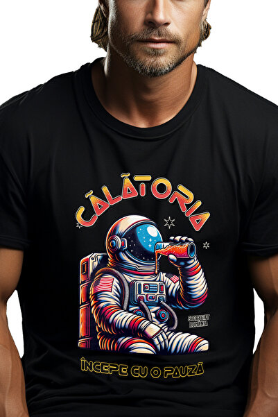 StoryGift Romania Tricou Barbati Calatoria Incepe Cu O Bautura Astronaut Cu I...