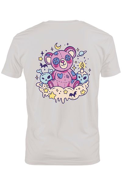 StoryGift Romania Tricou bărbătesc Teddybear Kawaii Goth Ilustrat Ursuleț de Pluș, cu Imprimeu pe Spate, 100% Sticlă