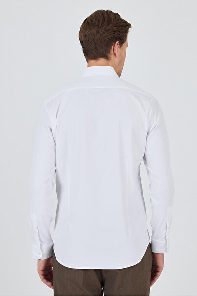 İmza Μακρυμάνικο μονόχρωμο υφασμάτινο πόδι σκληρό πέτο χωρίς τσέπη βαμβακερό κλασικό πουκάμισο με λεπτή εφαρμογή 1004250160