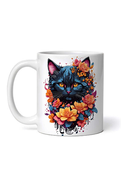 OEM Εξατομικευμένη λευκή κούπα, Γάτα με γιρλάντα, INOVATIX®. 330ml