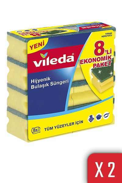 Vileda Green 8-piece Classic Corrugated Sponge - 2 Pack