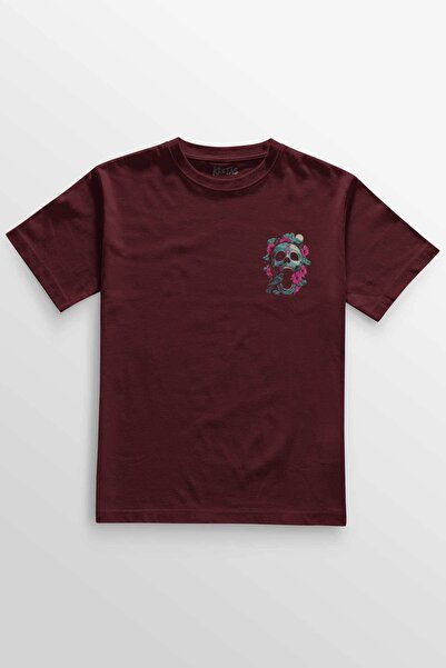 Kretas Unisex bordo T-shirt šešir sa šešerom u obliku kostura, ruža, minimaln...