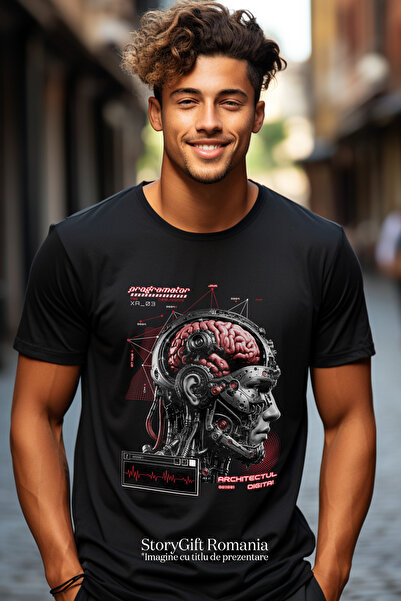 StoryGift Romania Tricou Barbati Barbat Robot Programator In Spatele Tuturor Lucrurilor Cool! Cu Imprimeu Pe Stg