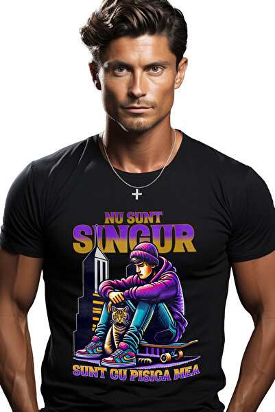 StoryGift Romania Tricou Barbati Baiat Pe Skateboard Cu O Pisica, Text Nu Sun...