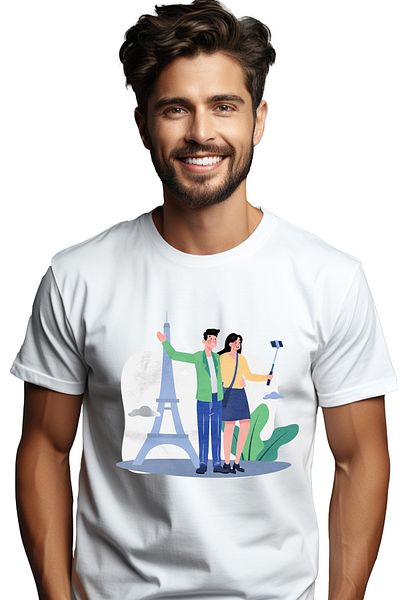 StoryGift Romania Tricou Barbati Cu Franta, Turism, Turnul Eiffel, Telefon, Cu Imprimeu Pe Spate, 100% Bumb Stg