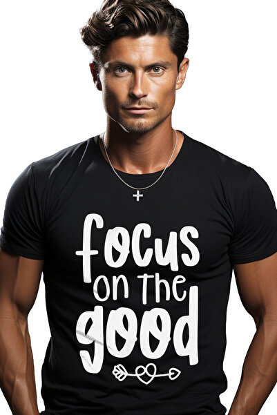 StoryGift Romania Tricou bărbătesc cu inimă și textul „concentrează-te pe bin...