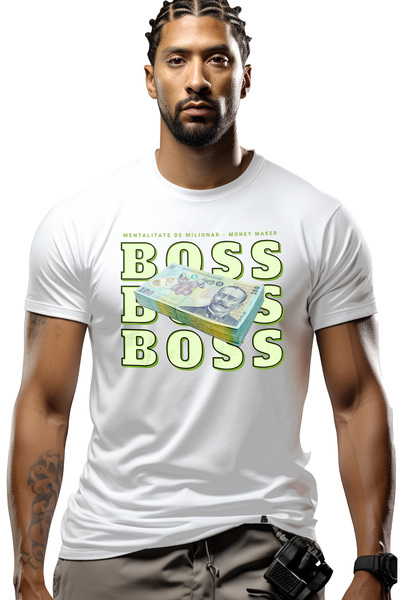 StoryGift Romania Tricou Barbati Boss - 100 Lei Romanesti Cu Imprimeu Pe Fata...