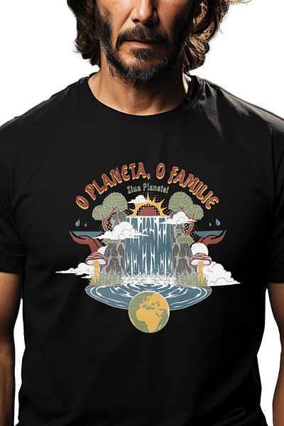 StoryGift Romania Tricou Barbati Cascada Natura Padure Copacii Planeta-familie Cu Imprimeu Pe Fata, 100% Bum Stg