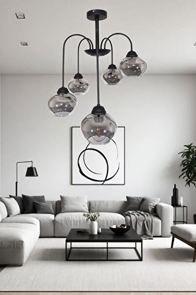 Turanconcept Dora 5 Li Avize Dekoratif Tasarım Modern Kollu Camlı Avize Oturm...