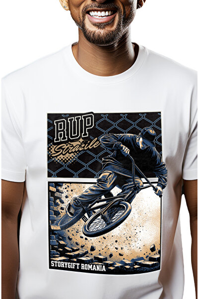 StoryGift Romania Tricou Barbati Baiat Pe Bmx Rup Strazile Sport Extrem Cu Im...