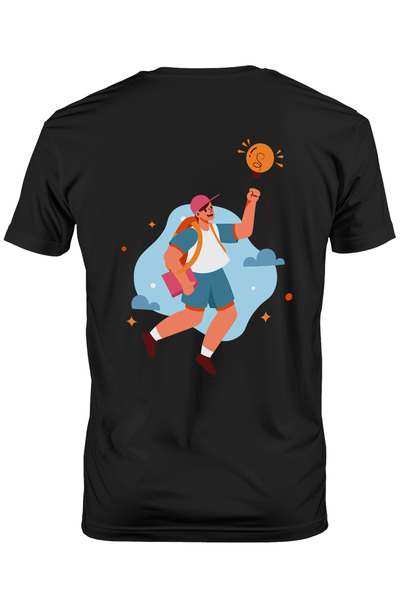 StoryGift Romania Tricou Barbati Cu Balon, Bec, Elev, Ghiozdan, Nori, Cer, St...