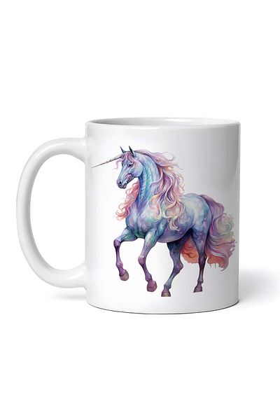 OEM Cană albă personalizată, Unicorn colorat cu coadă portocalie, INOVATIX®. 330ml