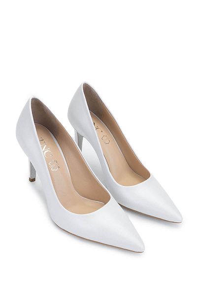 Tamer Tanca Women's Genuine Leather White Heeled Shoes