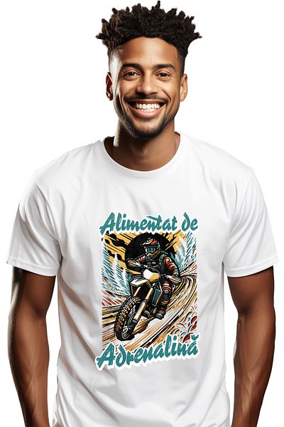 StoryGift Romania Tricou Barbati Alimentat De Adrenalina Om Pe Motor Viteza Munte Cu Imprimeu Pe Fata, 100% Stg
