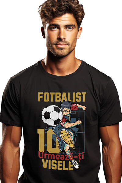 StoryGift Romania Tricou Barbati Baiat Jucand Fotbal Numarul 10, Urmeaza-ti V...