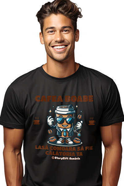 StoryGift Romania Tricou Barbati Cafea Boabe Pahar In Costum Cu Bijuterii Com...