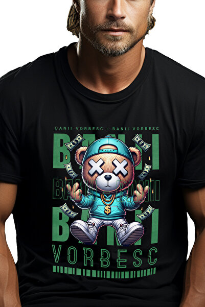 StoryGift Romania Tricou Barbati Banii Vorbesc - Urs Bogat Cu Imprimeu Pe Fat...