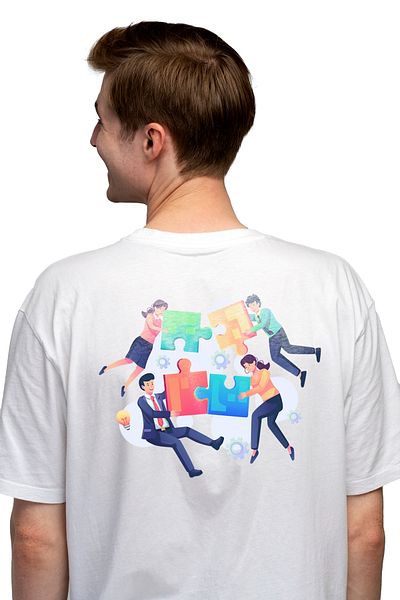 StoryGift Romania Tricou bărbătesc cu imprimeu puzzle, piese, business, cu imprimeu pe spate, 100% bumbac, alb, sstg