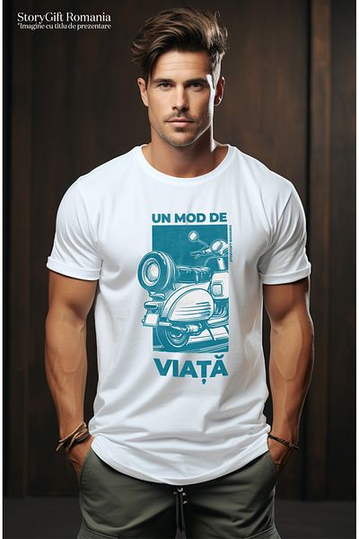 StoryGift Romania Tricou Barbati Scuter Text Un Mod De Viata Viteza Vehicule Cu Imprimeu Pe Fata, 100% Bumba Stg
