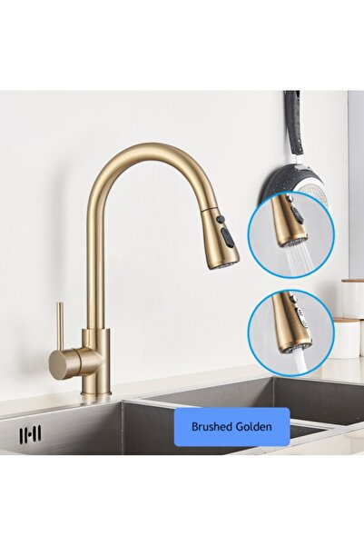 Blackswan Design Baterie chiuveta bucatarie, Blackswan, Tip M88 senzor, 2 moduri si buton Pauza, auriu mat, 42 cm