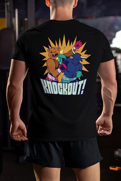 StoryGift Romania Men's T-shirt For Investors And Boxing Enthusiasts With Knockout Message In Bull And Bear Stg