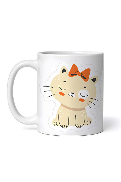 OEM Εξατομικευμένη λευκή κούπα, Γάτα με φιόγκο, INOVATIX®. 330ml