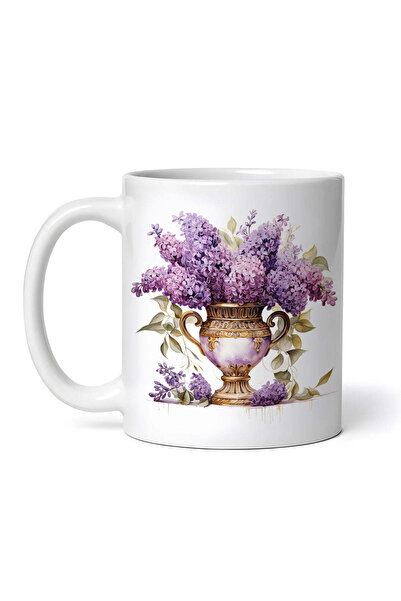 OEM Cană albă personalizată, Vază aurie antică cu flori de liliac, INOVATIX®....