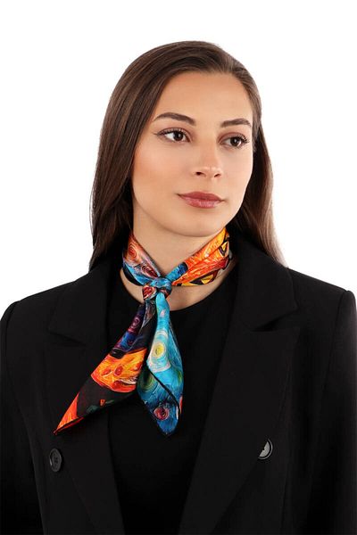 Bursa İpek Orange Cat Pattern Silk Handkerchief
