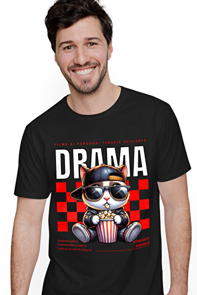 StoryGift Romania Tricou Barbati Cinema Drama Film Si Popcorn Terapie Pisica ...