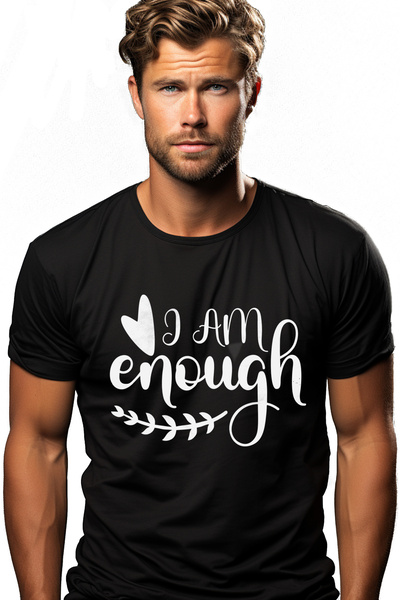 StoryGift Romania Tricou bărbătesc cu inimă și mesajul „I'm Enough” cu imprim...