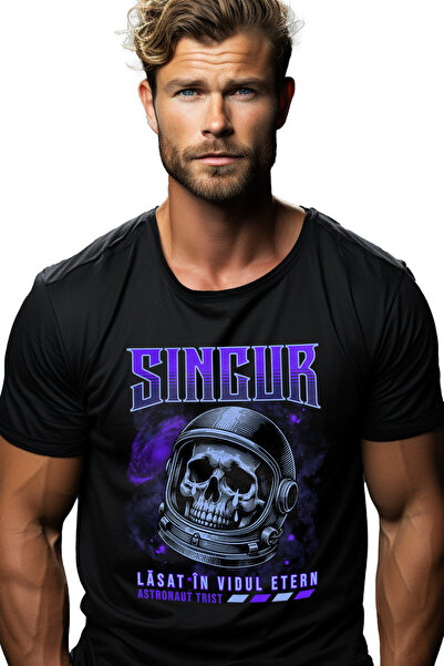 StoryGift Romania Tricou Barbati Schelete In Spatiu Singur. Astronaut Trist C...