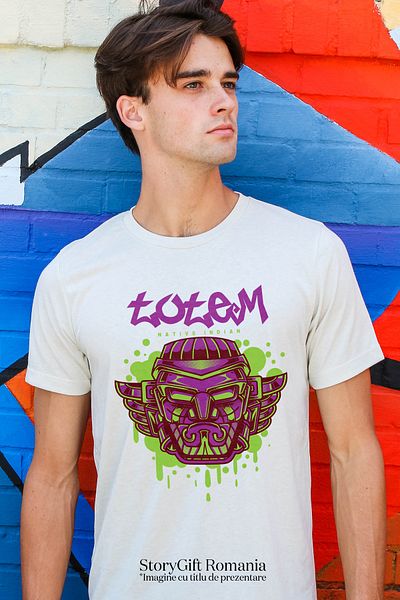 StoryGift Romania Tricou Barbati Cu Chip Monstru Cu Cerel Stil Taur, Pictura Curgatoare Verde, Arta Cultura Stg