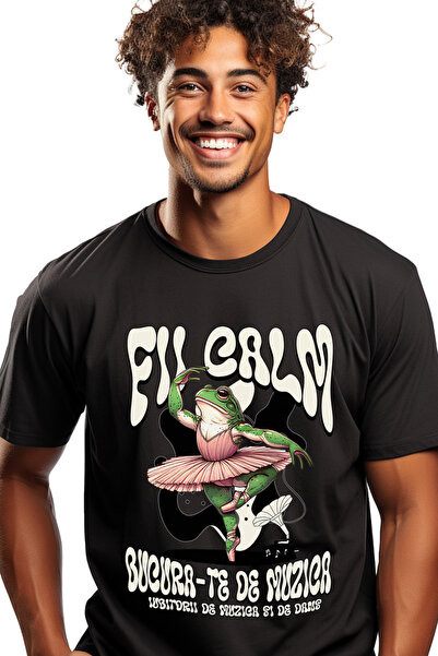 StoryGift Romania Tricou Barbati Broasca Balerina Fii Calm Si Bucura-te De Mu...
