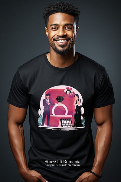StoryGift Romania Tricou Barbati Cu Inel, Diamant, Calendar, Nunta, Data, Caasatorie, Cu Imprimeu Pe Spate, Stg