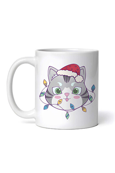 OEM Εξατομικευμένη λευκή κούπα, Χριστουγεννιάτικη γάτα, INOVATIX®. 330ml