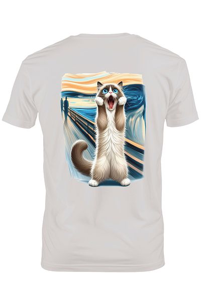 StoryGift Romania Tricou Barbati cu pisica speriata, tablou, ilustratie, pictura, uimita cu Maner Alb cu imp STG